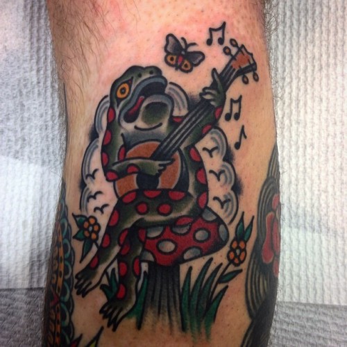 Guitar Player Frog Traditional Tattoo