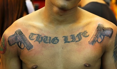 Guns Thug Life Tattoo On Chest For Men