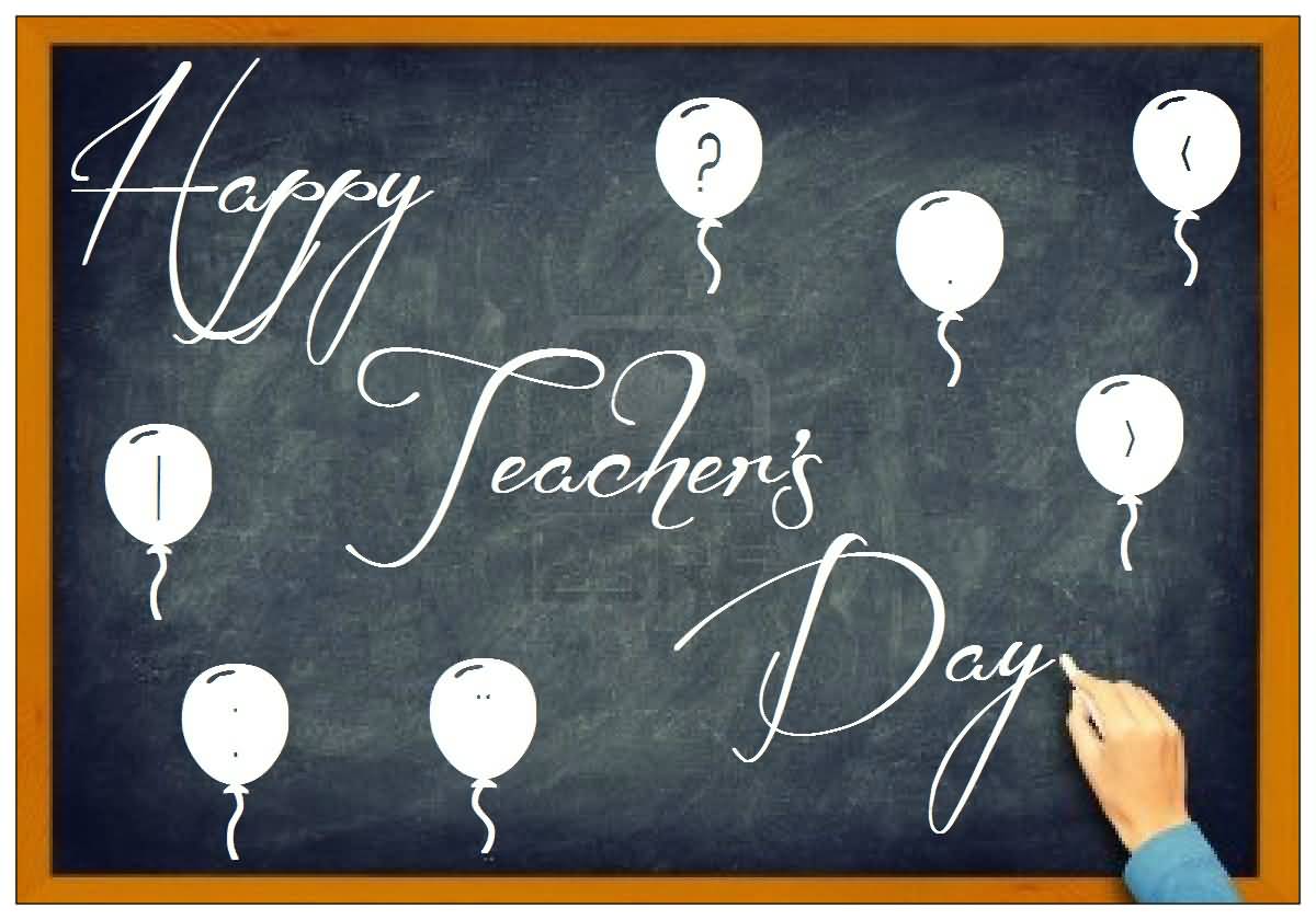 Happy Teachers Day Balloons On Black Board Picture