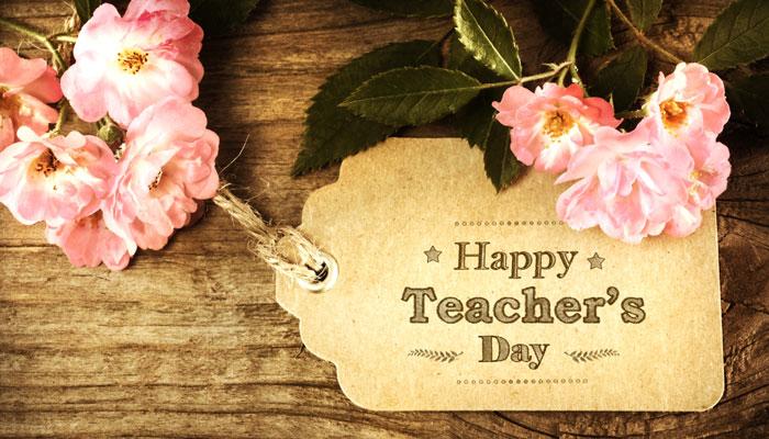 Happy Teachers Day Tag With Flowers