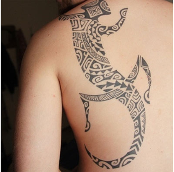 Hawaiian Salamander Tattoo On Back Shoulder