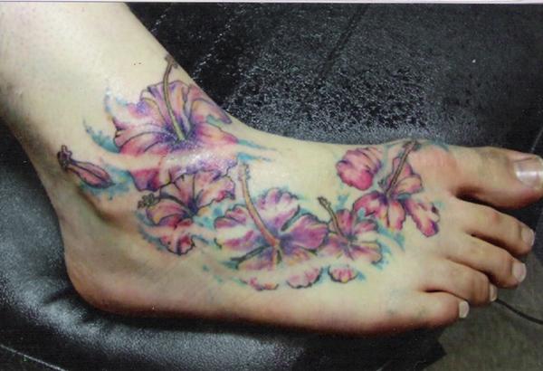 Hibiscus In Water Tattoo On Foot By Lilmrsfrankenstein