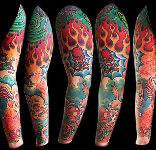 Impressive Flame Tattoo On Full Sleeve