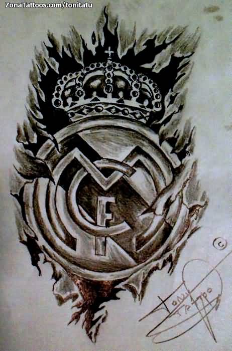 Impressive Ripped Skin Real Madrid Tattoo Design