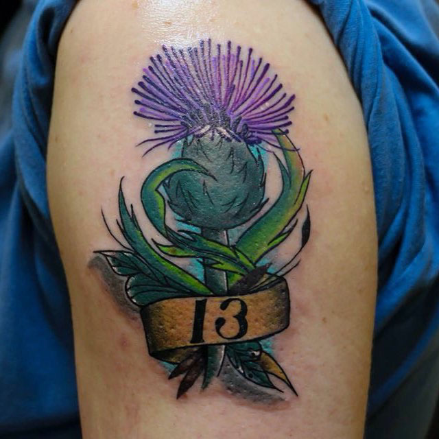 Impressive Scottish Thistle Tattoo On Shoulder