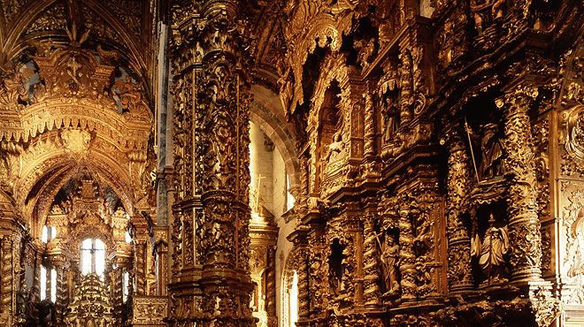 Interior Decoration Of Church of Sao Francisco In Portugal