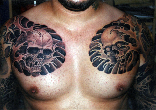 Japanese Skull Tattoos On Chest by Chris Garver