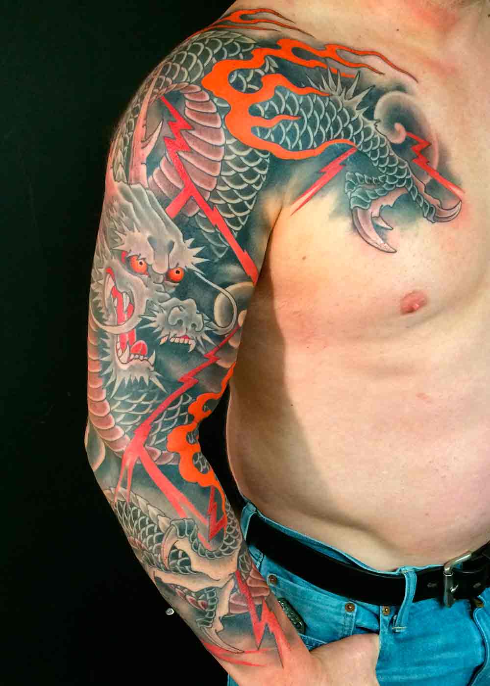 Japanese Tattoo On Man Right Sleeve by Chris Garver