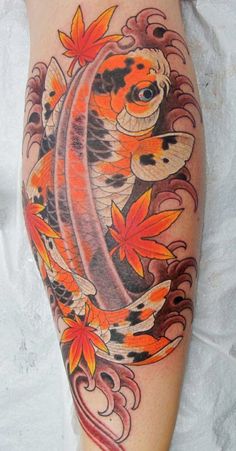 Koi Fish Samurai Tattoo On Back Leg by Chris Garver