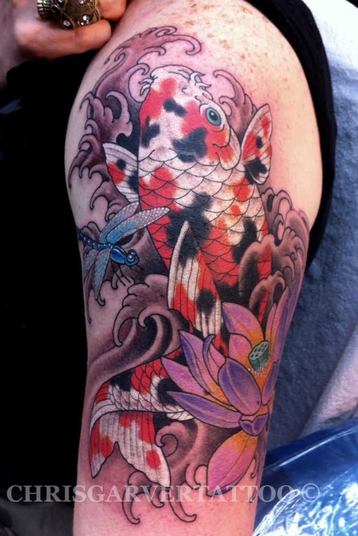 Koi Fish Tattoo On Half Sleeve by Chris Garver