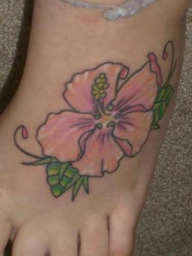 Left Foot Pink Hibiscus Tattoo