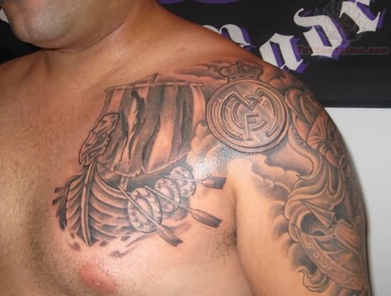 Left Shoulder Real Madrid Logo Tattoo For Men