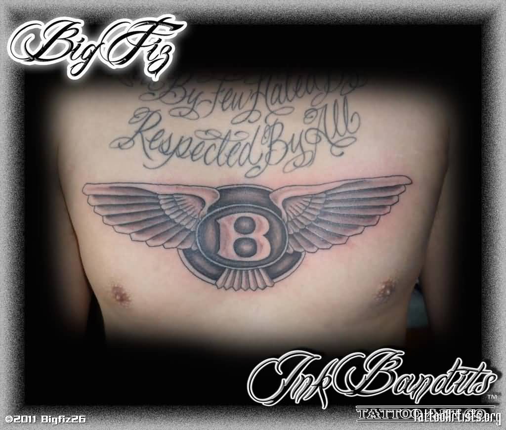 Lettering With Bentley Logo Tattoo For Men