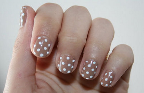 Light Brown Nails With White Dots Design Nail Art