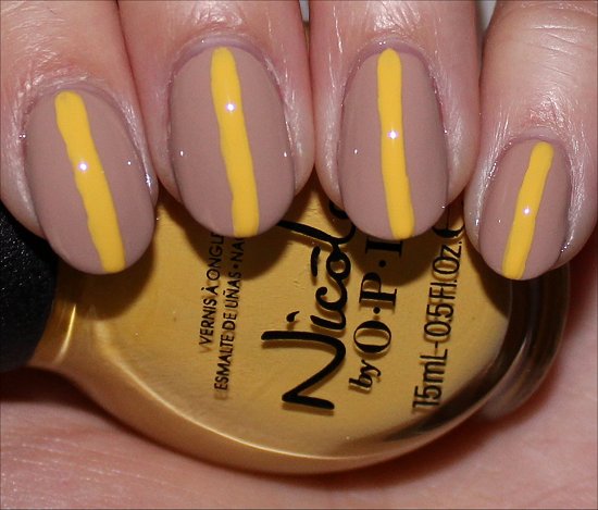 Light Brown Nails With Yellow Strip Design Nail Art