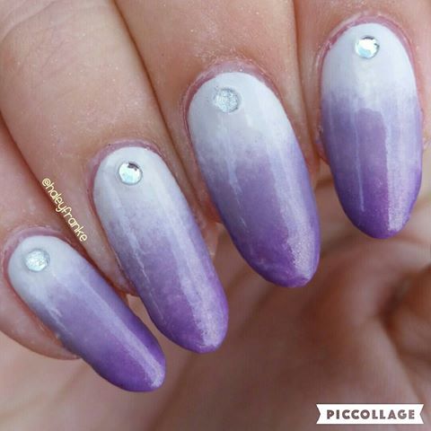 Light Purple Gradient Nail Art With Rhinestones Design Idea