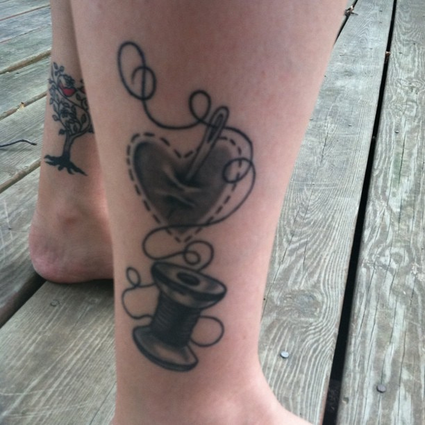 Love Sewing Tattoo On Ankle