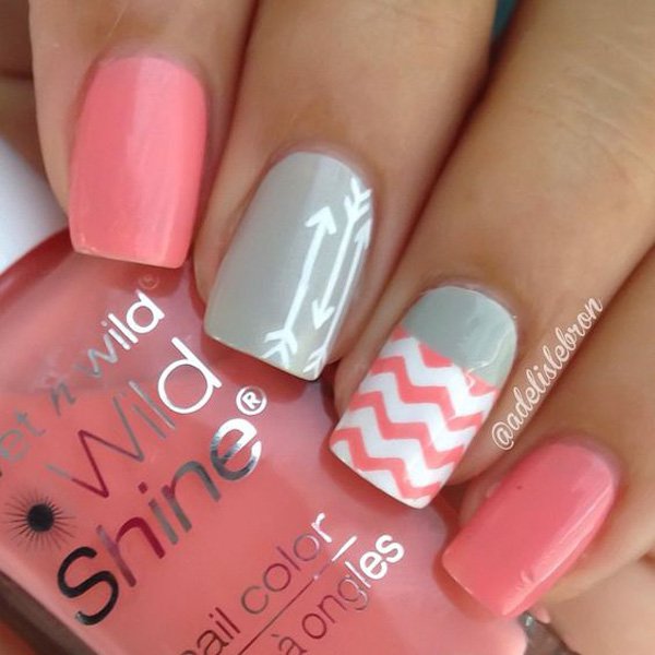 Lovely Gray And Pink Nail Art