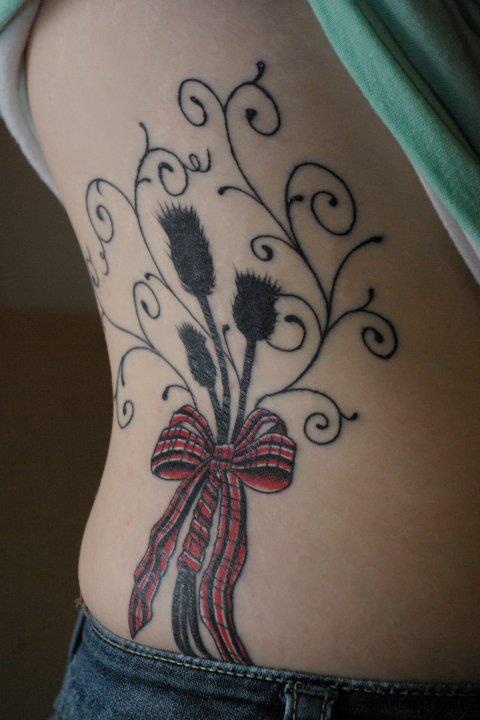 Lovely Scottish Thistle And Bow Tattoo