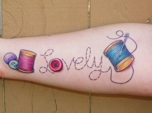 Lovely Sewing Needle Tattoo On Forearm