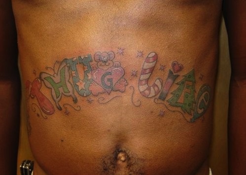 Lovely Thug Life Tattoo On Stomach