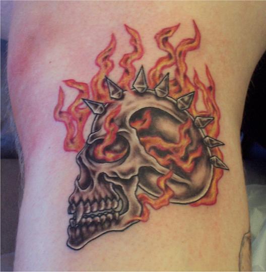Mad Flame Skull Tattoo