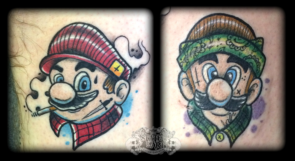 Mario And Luigi Face Tattoo By State Of Art Tattoo