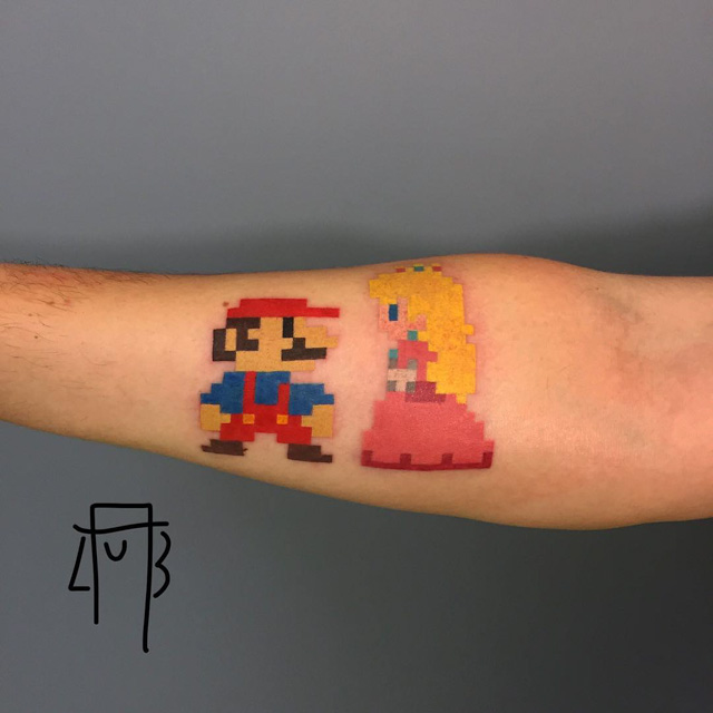 Mario And Peach 8 Bit Tattoo On Forearm By Lesha Lauz