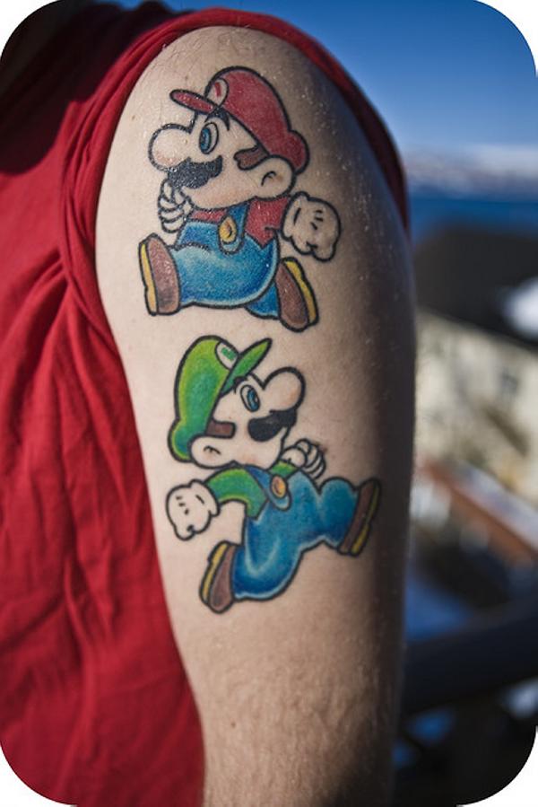 Mario Bros Tattoo On Upper Arm For Men