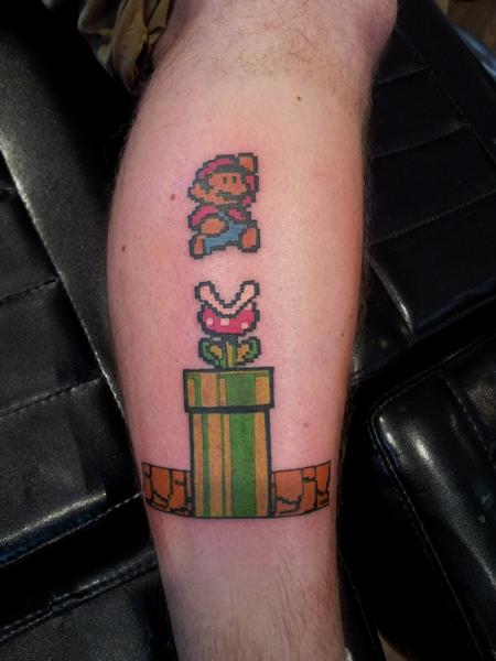 Mario Jumping Tattoo On Leg For Boys
