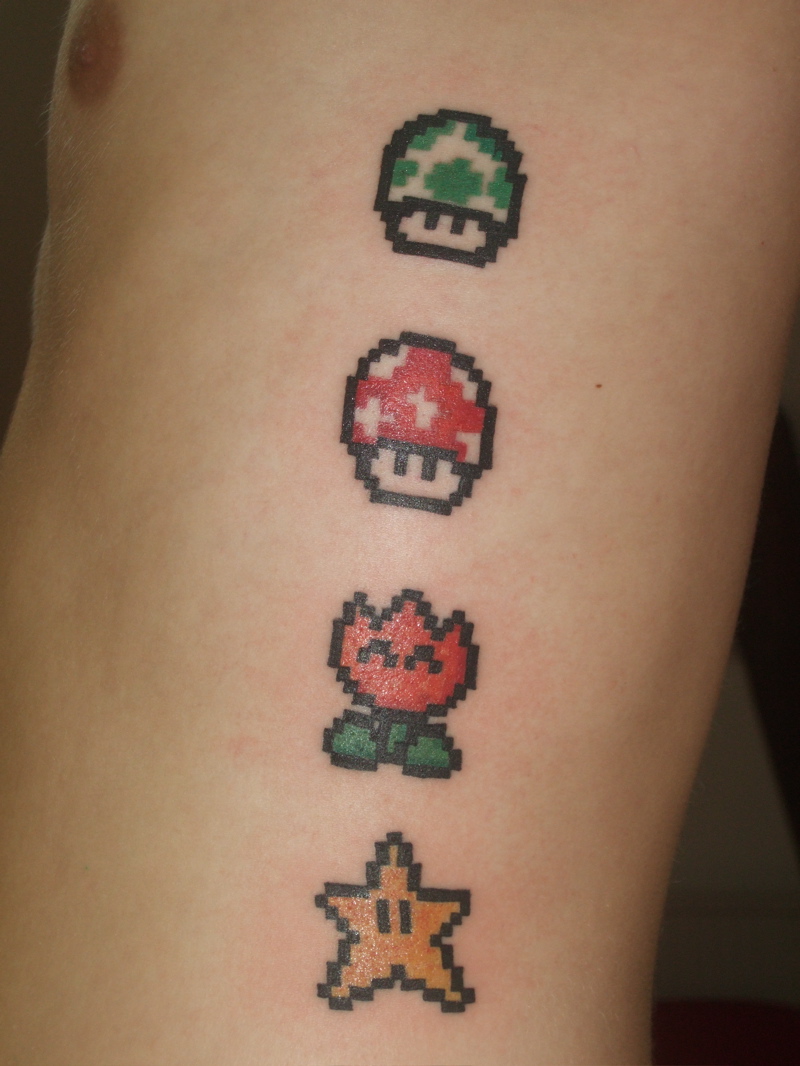 Mario Power Up Tattoo On Side Rib For Men