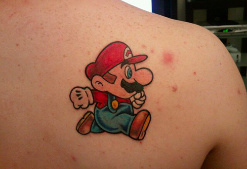 Mario Sprint Tattoo On Right Back Shoulder