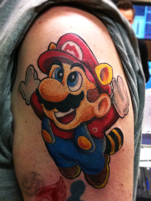 Mario Tanooki Tattoo On Shoulder