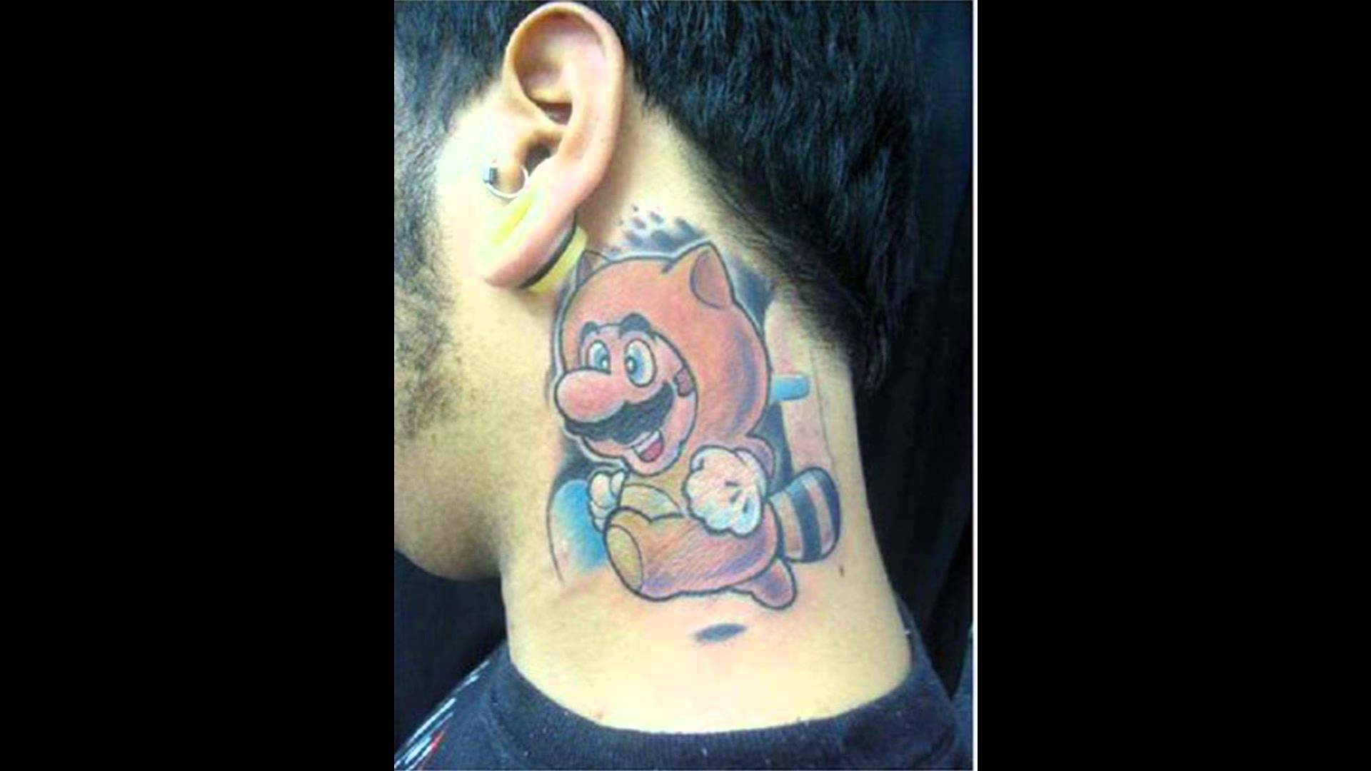 Mario Tanooki Tattoo On Side Neck