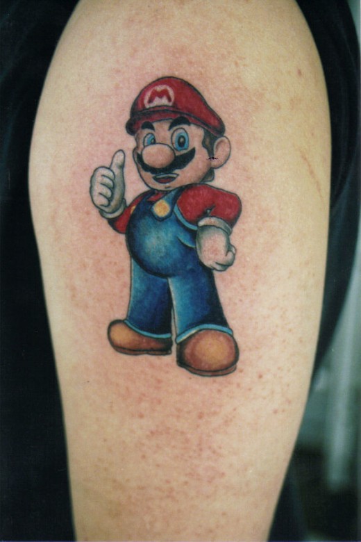 Mario Tattoo On Left Shoulder