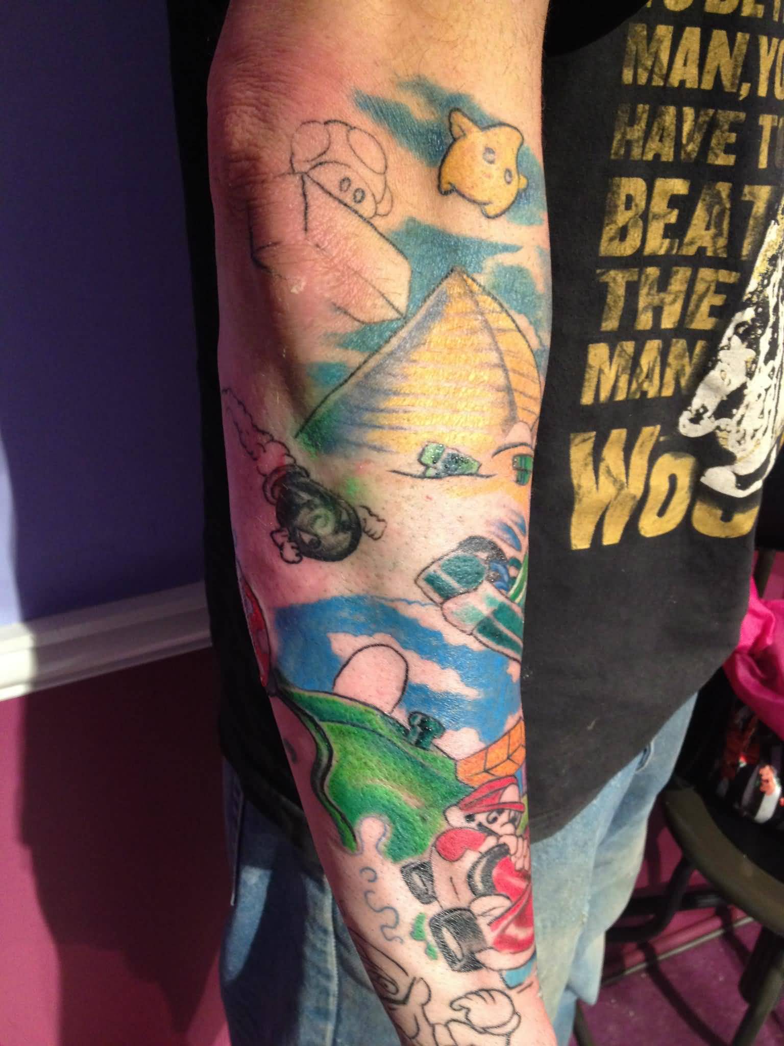 Mario Tattoo On Sleeve In Progress
