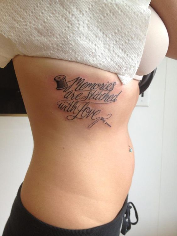 Memorial Quilting Tattoo On Girl Side Rib