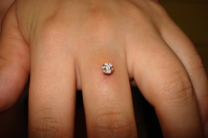 Microdermal Piercing On Middle Finger Closeup Image