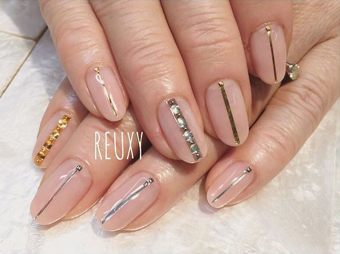 Minimal Beige Nails With Studs Design Nail Art