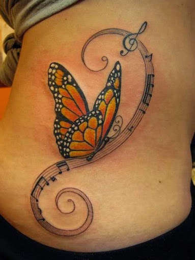 Monarch Butterfly Music Notes Tattoo For Girls