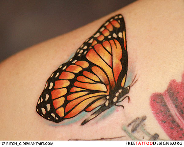 Monarch Butterfly Tattoo On Upper Shoulder