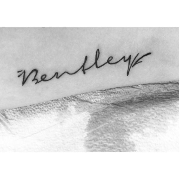 Nice Bentley Word Tattoo On Arm