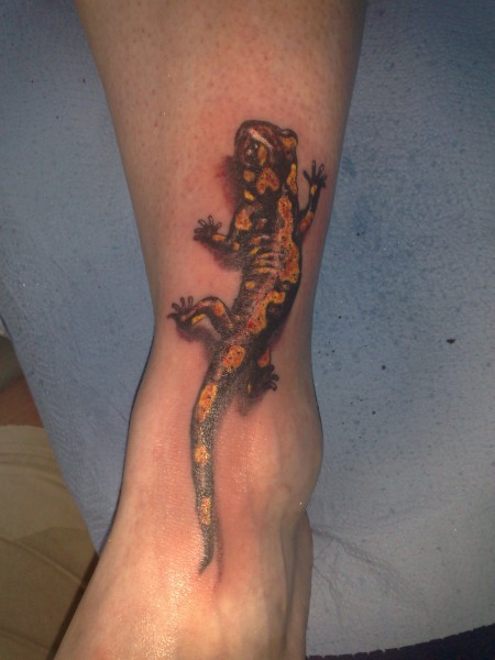 Nice Fire Salamander Tattoo On Ankle