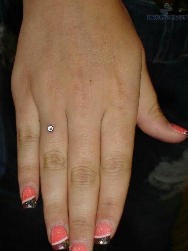 Nice Microdermal Piercing On Girl Right Hand Finger