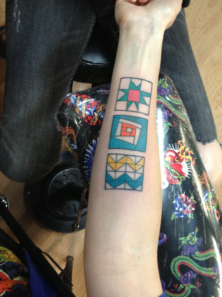 Nice Quilting Tattoo On Forearm