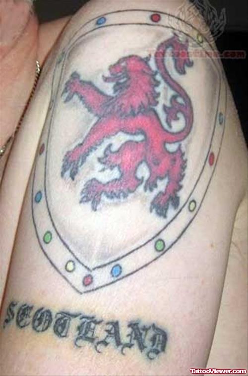 Nice Scottish Logo Tattoo On Left Shoulder