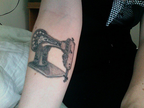 Nice Sewing Machine Tattoo On Forearm