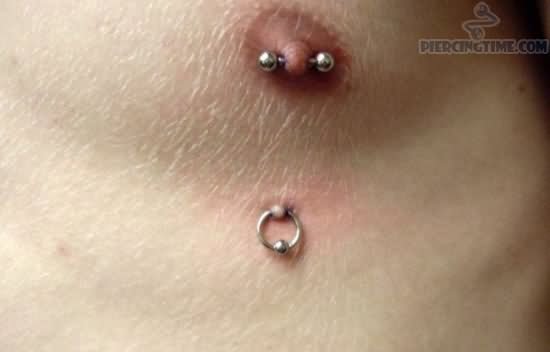 Nice Third Nipple Piercing With Silver Bead Ring