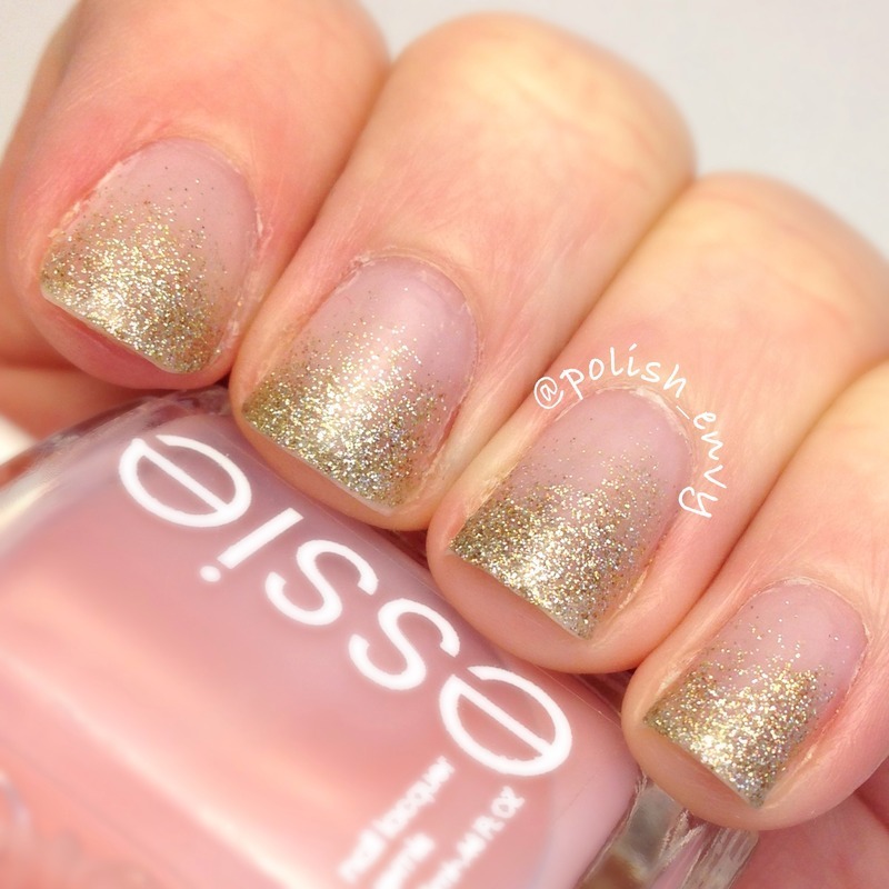Nude And Gold Glitter Gradient Nail Art