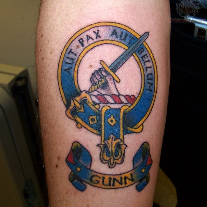 Old School Scottish Logo Tattoo On Forearm